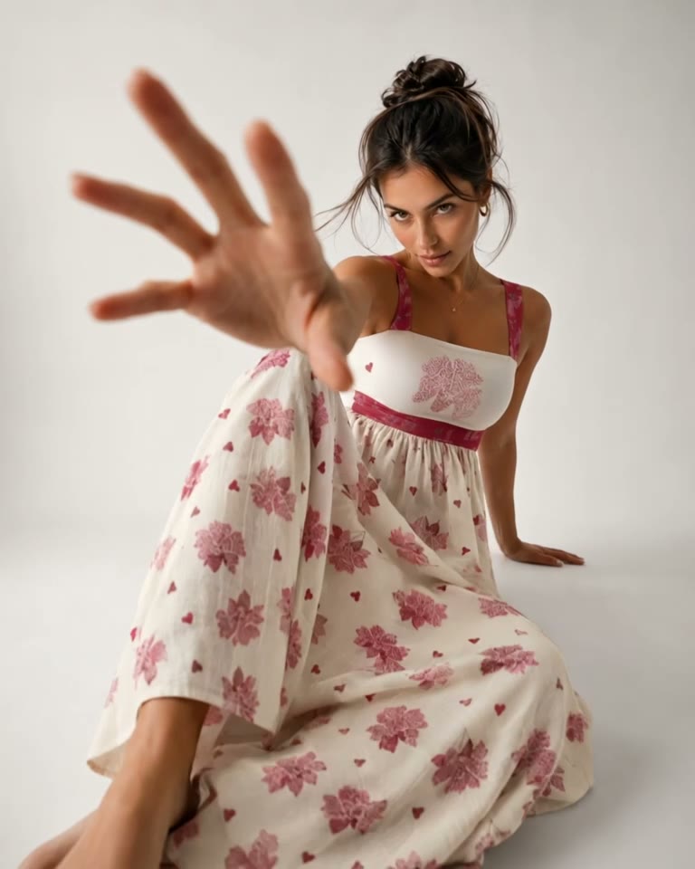 Imagem gerada pelo motor Visuallabs: pessoa em pé, de frente, com a mão estendida à câmera.